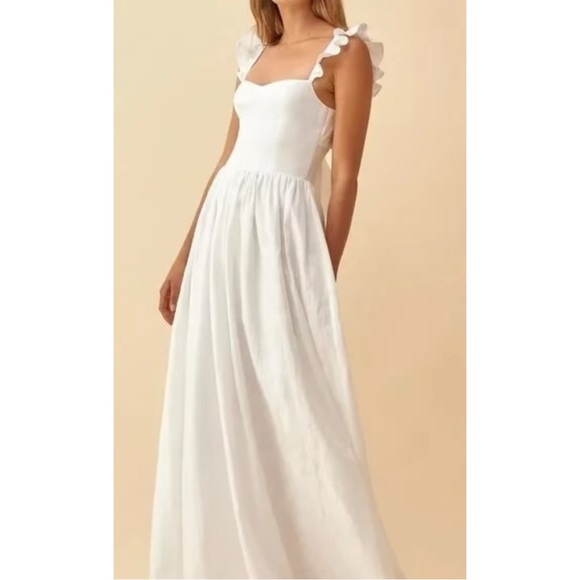 Reformation Vecchio Linen Dress - White Fitted Bodice Tie Back Maxi Dress sz 0